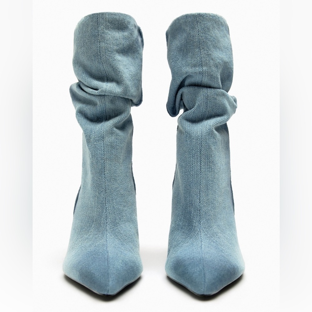 ZARA MID-SHAFT DENIM BLUE ANKLE BOOTS - Picture 3 of 6